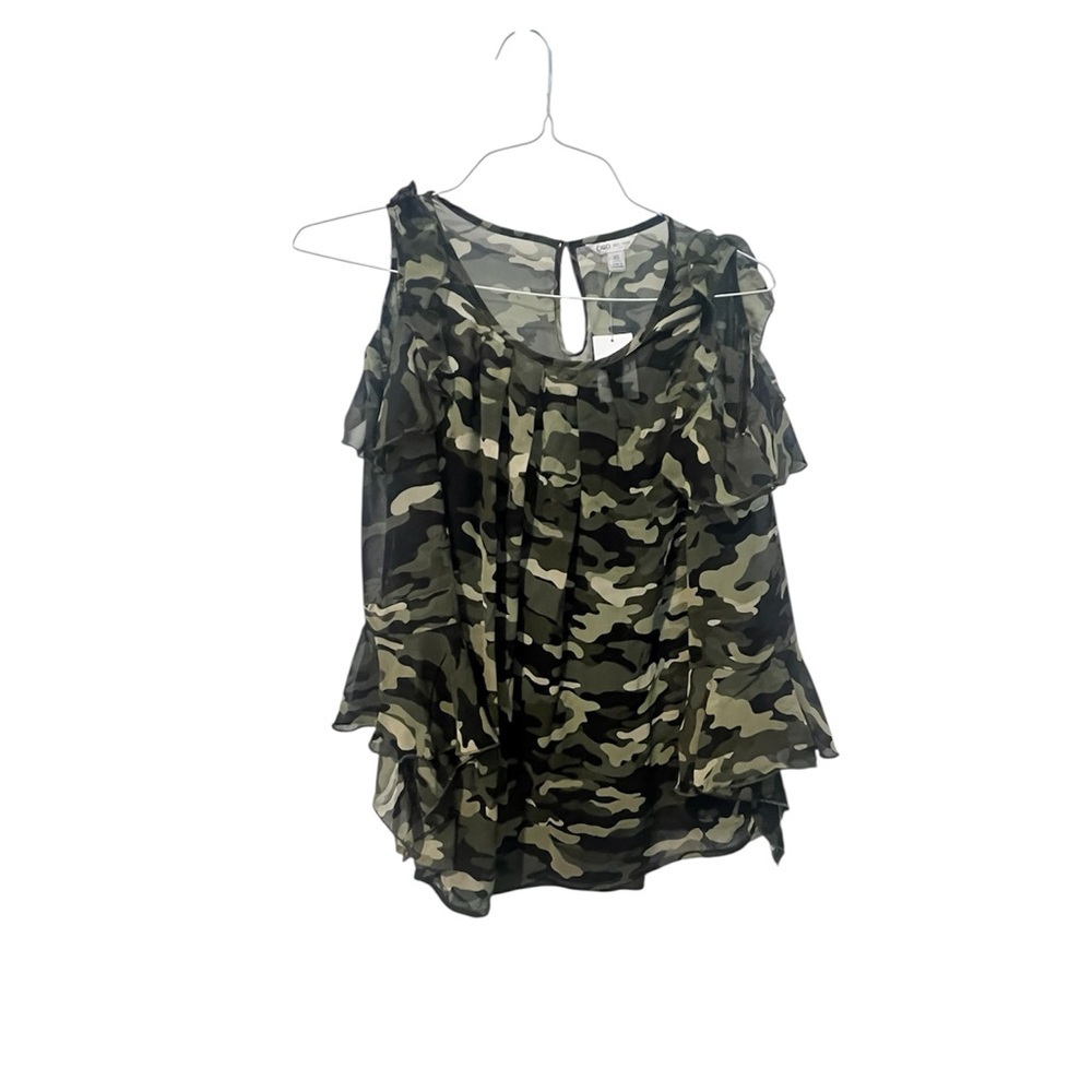 Cato Camouflage Ruffle Blouse